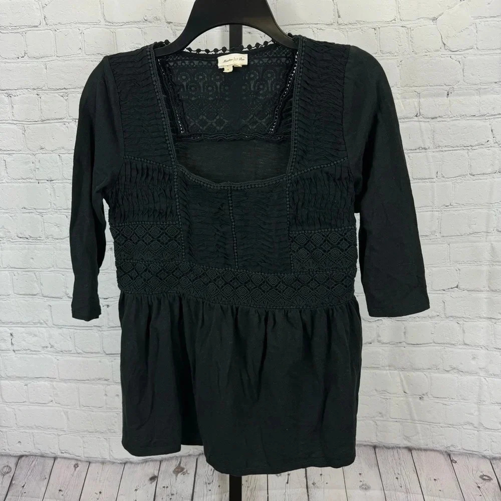 Anthropologie Nosara Lace Tee Top Black by Meadow Rue Boho Size Small
